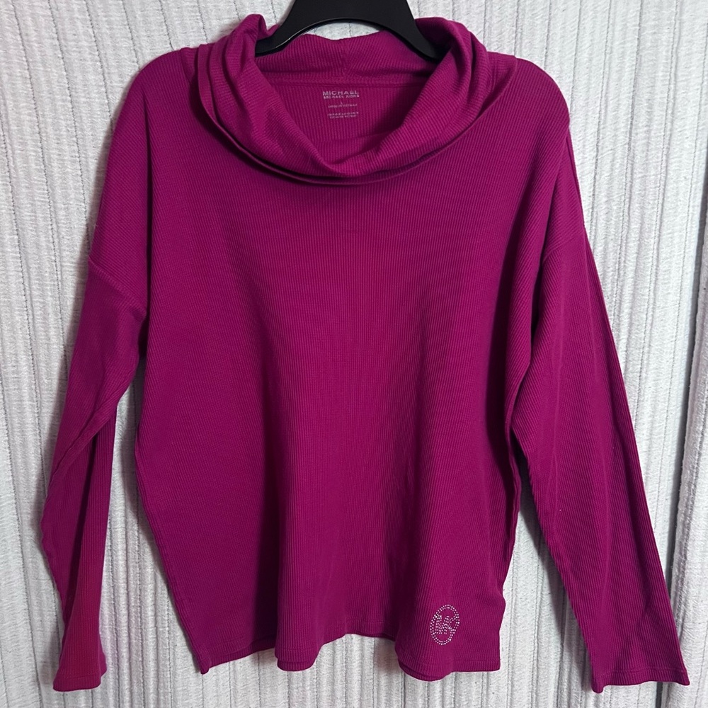 Michael Kors Magenta Cowl Neck Waffle Knit Top